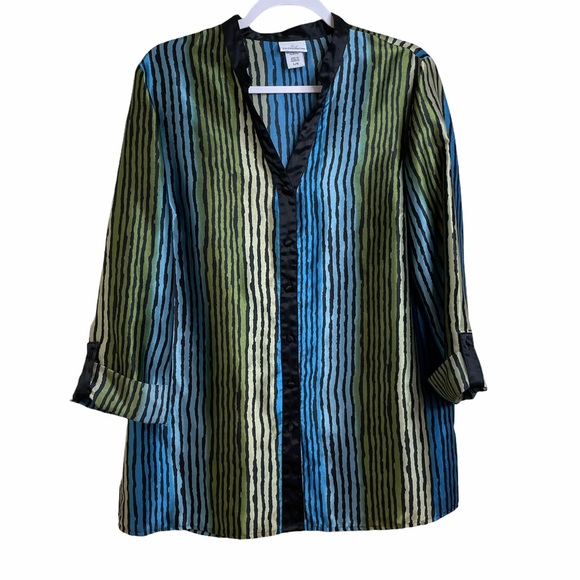 Jaclyn Smith Tops - VINTAGE JACLYN SMITH BLUE MULTI STRIPE TUNIC TOP